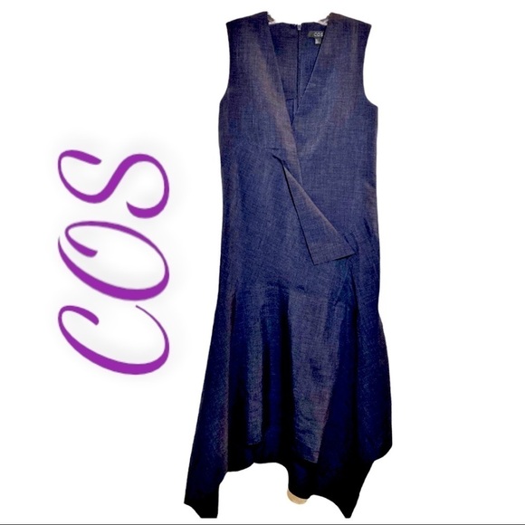 COS Sleeveless Asymmetric Hem V-Neck Lagenlook Midi Dress,‎ Size 2 - Picture 2 of 9